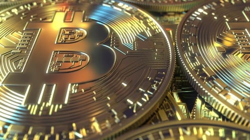 Golden Bitcoin Coins Animation for Cryptocurrency Finance