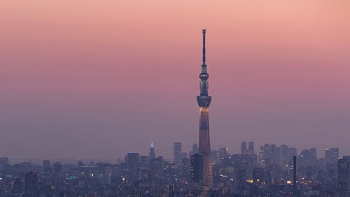 Tokyo, Japan, Timelapse - The Sky Tree Tower in Tokyo from Day to Night