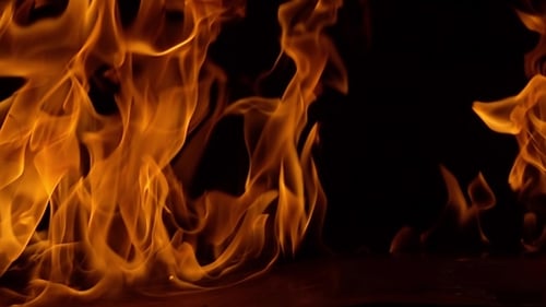 Dynamic Fire Flames Against Black Background