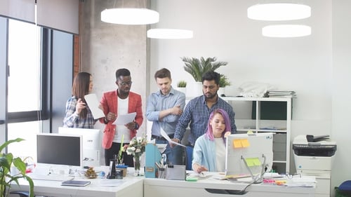 Young People Group in Modern Office Have Discussion of a New Project