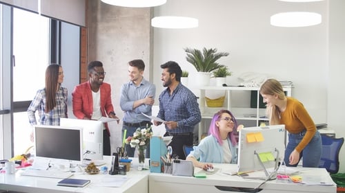 Business People at Work in a Busy Luxury Office Space