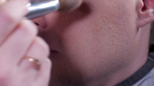 Face Gets Makeup Applied With Cosmetic Brush