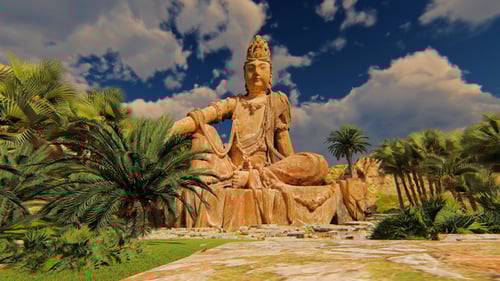 Giant Buddha Statue in Tropical Nature 3D Animation