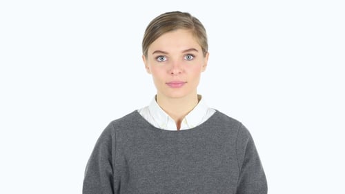 Young Woman Excited and Celebrating Success, White Background