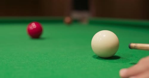 Close up of Snooker shooting on snooker table