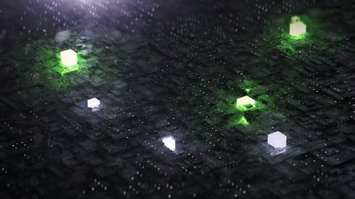 Digital Background with Neon Circuit and Cube