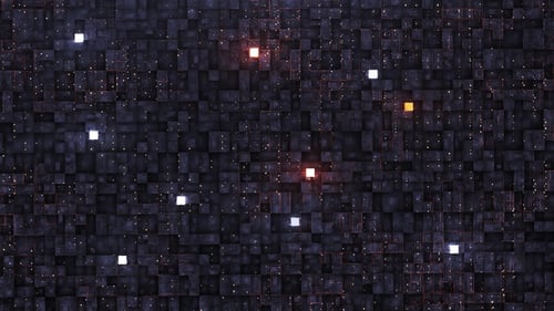 Digital Background with Neon Circuit and Cube