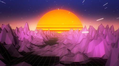 Retro Synthwave Polygonal Landscape Background Loop