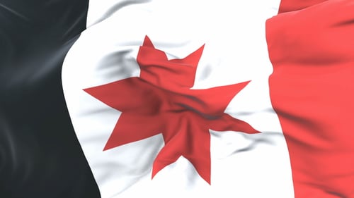 Waving Flag with Red Star and Black, White, Red Stripes
