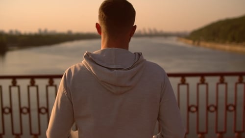 Active Man Enjoys City Morning View