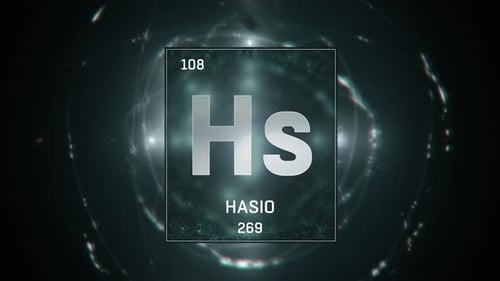 Hassium Periodic Table Element Card with Futuristic Abstract Animation