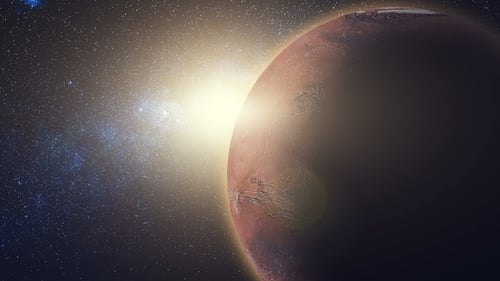 Sunrise View on Mars in Sun Beams From Space