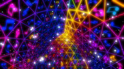 Neon Geometric Music Notes Tunnel Background