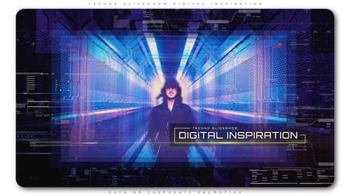 Digital Glitch Slideshow with Futuristic HUD Elements