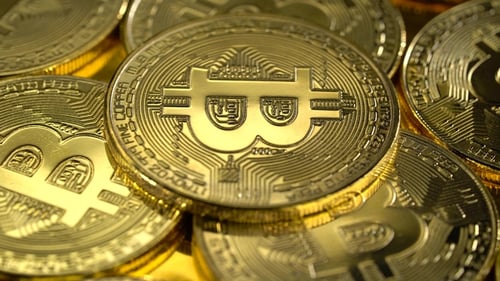 Pile of Gold Bitcoins, Close Up, Digital Currency