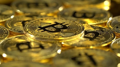 Gold Bitcoin Cryptocurrency Coins Close Up