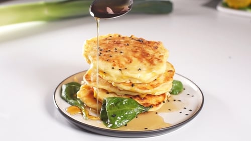 Hot Pancakes Make Butter Melt. Maple Syrup Is Flowing Down the Stack. Mouth-watering Still-life of