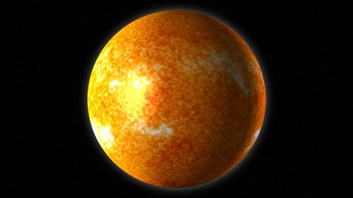 Die Sonne dreht sich um eine Achse im schwarzen Raum