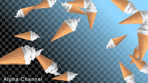 3D Rendered Ice Cream Cones Tumbling Animation Loop