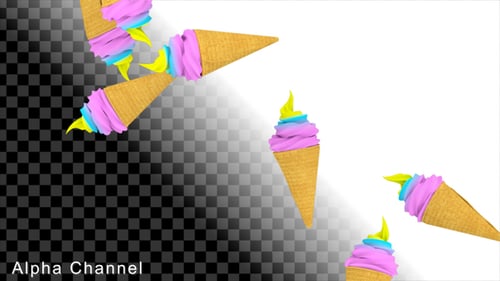 Colorful Ice Cream Cones Floating Loop Animation