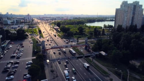 Aerial View of Pedestrian Bridge Over Traffic