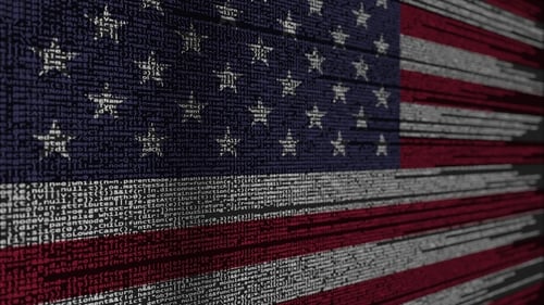 Digital USA Flag Created from Scrolling Computer Code