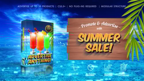 Vibrant Summer Sale with Animated Drink and Product Promotions