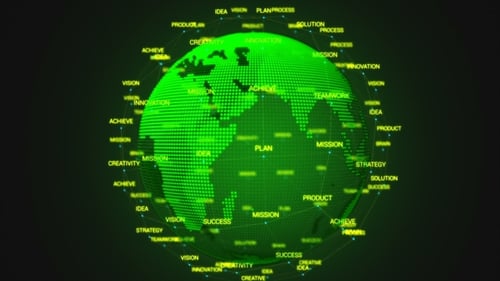 Green World With Business Words Pulse
