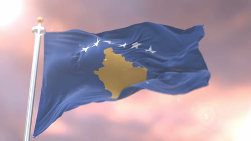 Realistic Kosovo Flag Waving in Slow Motion Loop