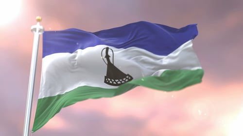 Waving Lesotho Flag with Majestic Sky Background