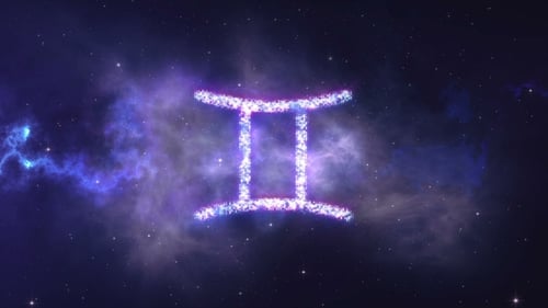 Futuristic Gemini Zodiac Symbol Particle Reveal