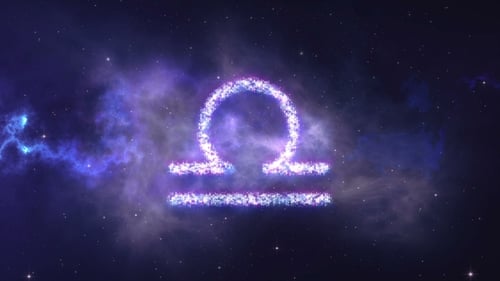 Signo zodiacal Libra formando a partir de las estrellas con el fondo espacial