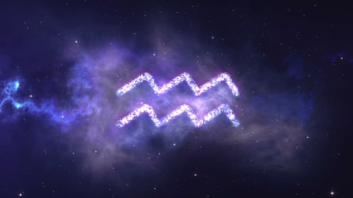 Glowing Aquarius Zodiac Constellation Reveal in Deep Space