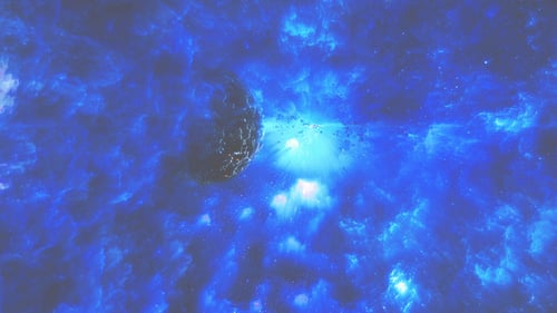Deep Space Travel Animation with Blue Nebulae and Planets