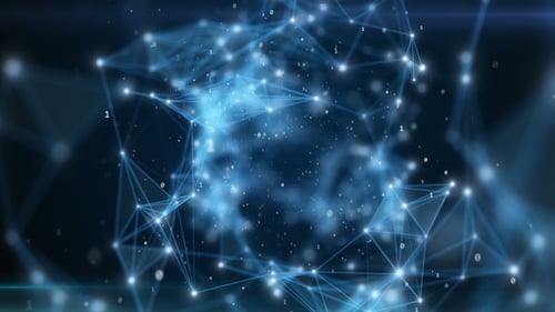 Binary Code Flying in an Abstract Technological Tunnel with a Geometric Surface