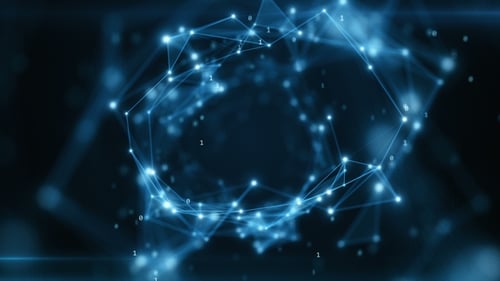 Binary Code Flying in an Abstract Technological Tunnel with a Geometric Surface