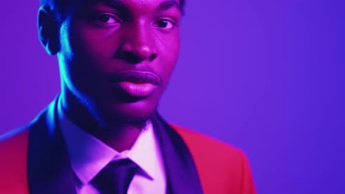 Neon Light Portrait Gentleman Face Confident Man