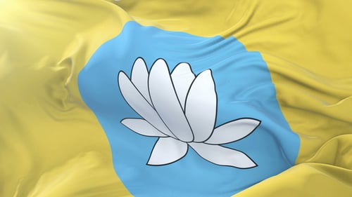 Waving Flag Animation with Buddhist Lotus Flower Symbol