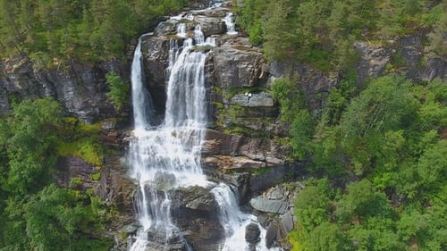Tvindefossen or Tvinnefossen Waterfall Near Voss, Norway