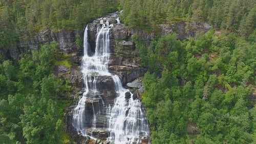 Tvindefossen or Tvinnefossen Waterfall Near Voss, Norway