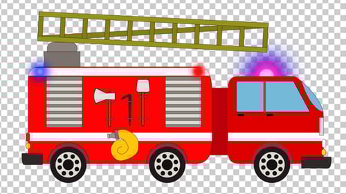 Animated Flat Design Fire Truck with Flashing Siren Lights