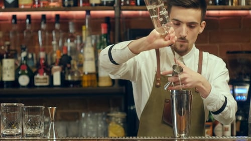 Bartender Preparing Cocktails at Restaurant Bar