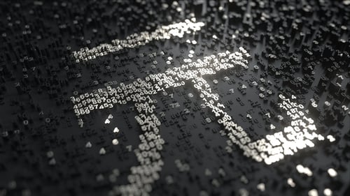 Chinese Yuan Sign Made of Metallic Numbers