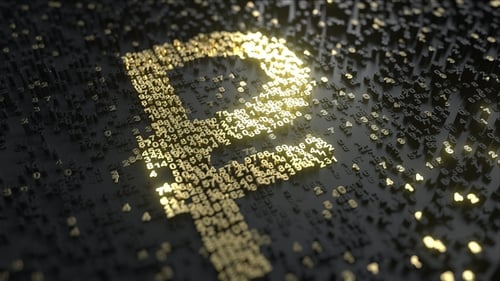 Russian Ruble Sign Made of Gold Numbers