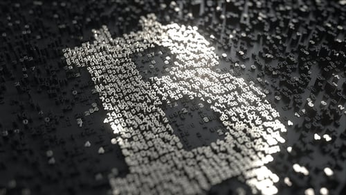 Bitcoin Sign Made of Chrome Numbers