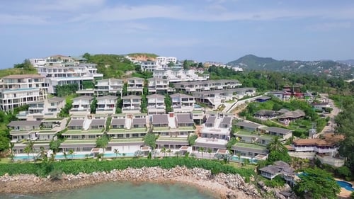 Aerial View of Residental Area with Luxury Villas on Tropical Island in Thailand