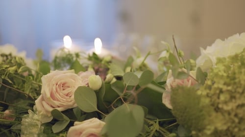 Close Up of Wedding Bouquet with Candles