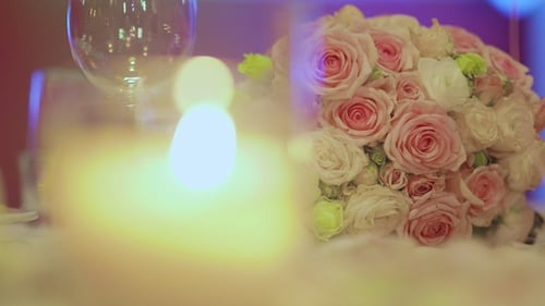 Close Up Bouquet and Candle for Wedding