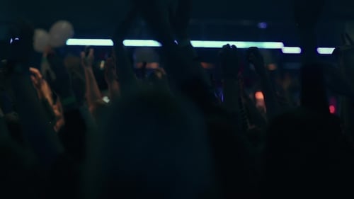 Energetic Crowd with Raised Hands in Nightclub