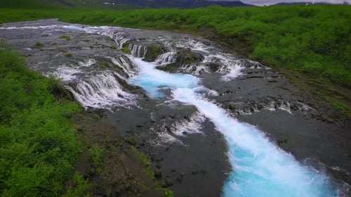 Drone Aerial View of Bruarfoss Waterfall in Brekkuskogur Iceland